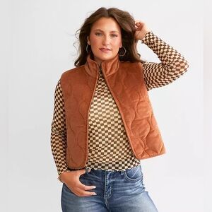 Buckle BKE Women’s Quilted Corduroy Vest Cedar Wood Size XL Zip Front NWT